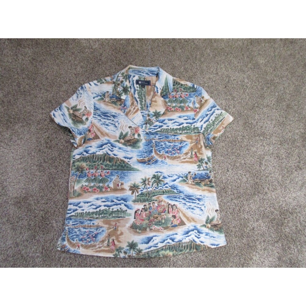 Reyn Spooner Men's M Hikin' 808 Blue Moon Short Sleeve Aloha Shirt